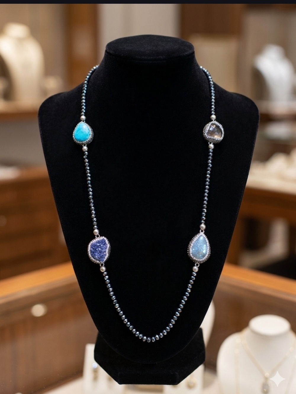 Stunning Mixed Gemstone & Druzy Statement Station Necklace ✨